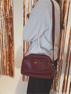 VTG Valentino Burgundy Leather Crossbody with Gold Logo